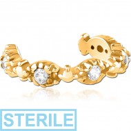 STERILE GOLD PVD COATED SURGICAL STEEL JEWELLED EAR CUFF