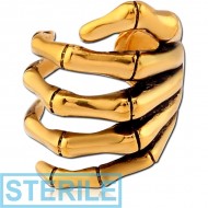 STERILE GOLD PVD COATED SURGICAL STEEL EAR CUFF - SKELETON HAND