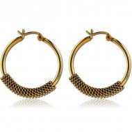 STERILE GOLD PVD COATED SURGICAL STEEL WIRE HOOP EARRINGS