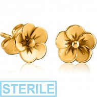 STERILE GOLD PVD COATED SURGICAL STEEL EAR STUDS PAIR