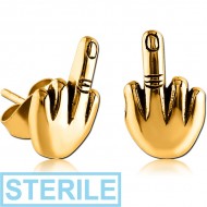 STERILE GOLD PVD COATED SURGICAL STEEL EAR STUDS PAIR
