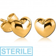 STERILE GOLD PVD COATED SURGICAL STEEL EAR STUDS PAIR - HEART