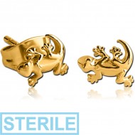 STERILE GOLD PVD COATED SURGICAL STEEL EAR STUDS PAIR - SALAMANDER