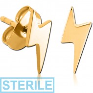STERILE GOLD PVD COATED SURGICAL STEEL EAR STUDS PAIR - LIGHTNING