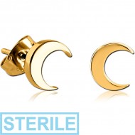 STERILE GOLD PVD COATED SURGICAL STEEL EAR STUDS PAIR - CRESCENT