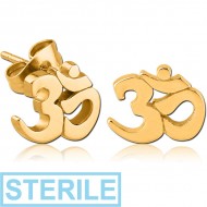 STERILE GOLD PVD COATED SURGICAL STEEL EAR STUDS PAIR