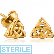 STERILE GOLD PVD COATED SURGICAL STEEL EAR STUDS PAIR