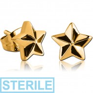 STERILE GOLD PVD COATED SURGICAL STEEL EAR STUDS PAIR