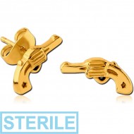 STERILE GOLD PVD COATED SURGICAL STEEL EAR STUDS PAIR - GUN