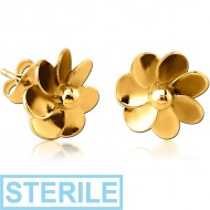 STERILE GOLD PVD COATED SURGICAL STEEL EAR STUDS PALR