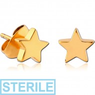 STERILE GOLD PVD COATED SURGICAL STEEL EAR STUDS PAIR - STAR