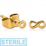 STERILE GOLD PVD COATED SURGICAL STEEL EAR STUDS PAIR - INFINITY