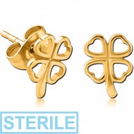 STERILE GOLD PVD COATED SURGICAL STEEL EAR STUDS PAIR - SHAMROCK