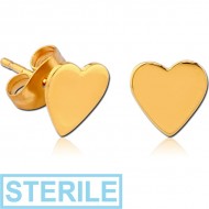 STERILE GOLD PVD COATED SURGICAL STEEL EAR STUDS PAIR - HEART FLAT