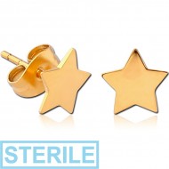 STERILE GOLD PVD COATED SURGICAL STEEL EAR STUDS PAIR - STAR FLAT