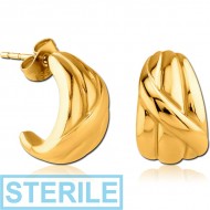 STERILE GOLD PVD COATED SURGICAL STEEL EAR STUDS PAIR