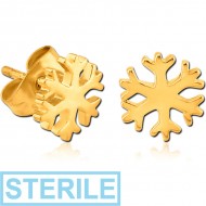 STERILE GOLD PVD COATED SURGICAL STEEL EAR STUDS PAIR - SNOWFLAKE
