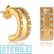 STERILE GOLD PVD COATED SURGICAL STEEL JEWELLED HUGGIE PAIR
