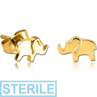 STERILE GOLD PVD COATED SURGICAL STEEL EAR STUDS PAIR