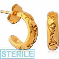 STERILE GOLD PVD COATED SURGICAL STEEL EAR STUDS PAIR - HOOP FILIGREE