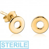 STERILE GOLD PVD COATED SURGICAL STEEL EAR STUDS PAIR - CIRCLE