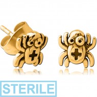 STERILE GOLD PVD COATED SURGICAL STEEL EAR STUDS PAIR