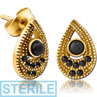 STERILE GOLD PVD COATED SURGICAL STEEL JEWELLED EAR STUDS