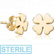 STERILE GOLD PVD COATED SURGICAL STEEL EAR STUDS PAIR - SHAMROCK