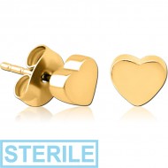STERILE GOLD PVD COATED SURGICAL STEEL EAR STUDS PAIR - HEART