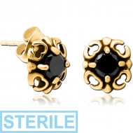 STERILE GOLD PVD COATED SURGICAL STEEL JEWELLED EAR STUDS
