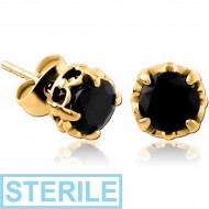 STERILE GOLD PVD COATED SURGICAL SURGICAL STEEL JEWELLED EAR STUDS PAIR