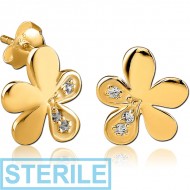 STERILE GOLD PVD COATED SURGICAL STEEL EAR STUDS PAIR - FLOWER