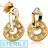 STERILE GOLD PVD COATED SURGICAL STEEL EAR STUDS PAIR