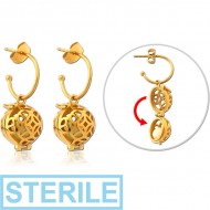 STERILE GOLD PVD COATED SURGICAL STEEL EAR STUDS PAIR - BALL LOCKET