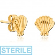 STERILE GOLD PVD COATED SURGICAL STEEL EAR STUDS PAIR - SHELL