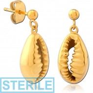 STERILE GOLD PVD COATED SURGICAL STEEL EAR STUDS PAIR - SHELL