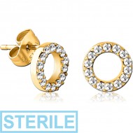 STERILE GOLD PVD COATED SURGICAL STEEL JEWELLED EAR STUDS PAIR