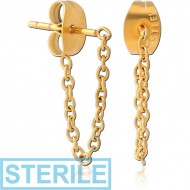 STERILE GOLD PVD COATED SURGICAL STEEL EAR STUDS PAIR