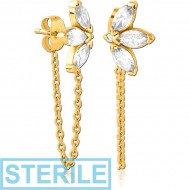 STERILE GOLD PVD COATED SURGICAL STEEL JEWELLED EAR STUDS PAIR