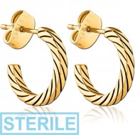 STERILE GOLD PVD COATED SURGICAL STEEL EAR STUDS PAIR