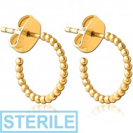STERILE GOLD PVD COATED SURGICAL STEEL EAR STUDS PAIR