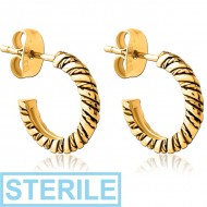 STERILE GOLD PVD COATED SURGICAL STEEL EAR STUDS PAIR