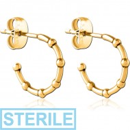 STERILE GOLD PVD COATED SURGICAL STEEL EAR STUDS PAIR