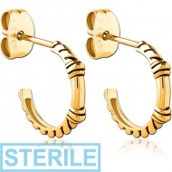 STERILE GOLD PVD COATED SURGICAL STEEL EAR STUDS PAIR