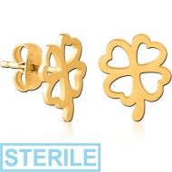 STERILE GOLD PVD COATED SURGICAL STEEL EAR STUDS - SHAMROCK