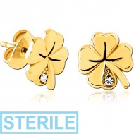 STERILE GOLD PVD COATED SURGICAL STEEL EAR STUDS PAIR