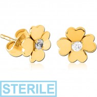 STERILE GOLD PVD COATED SURGICAL STEEL EAR STUDS PAIR - FLOWER