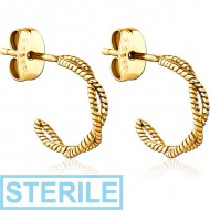 STERILE GOLD PVD COATED SURGICAL STEEL EAR STUDS PAIR