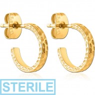 STERILE GOLD PVD COATED SURGICAL STEEL EAR STUDS PAIR