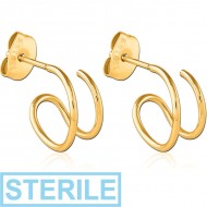 STERILE GOLD PVD COATED SURGICAL STEEL EAR STUDS PAIR